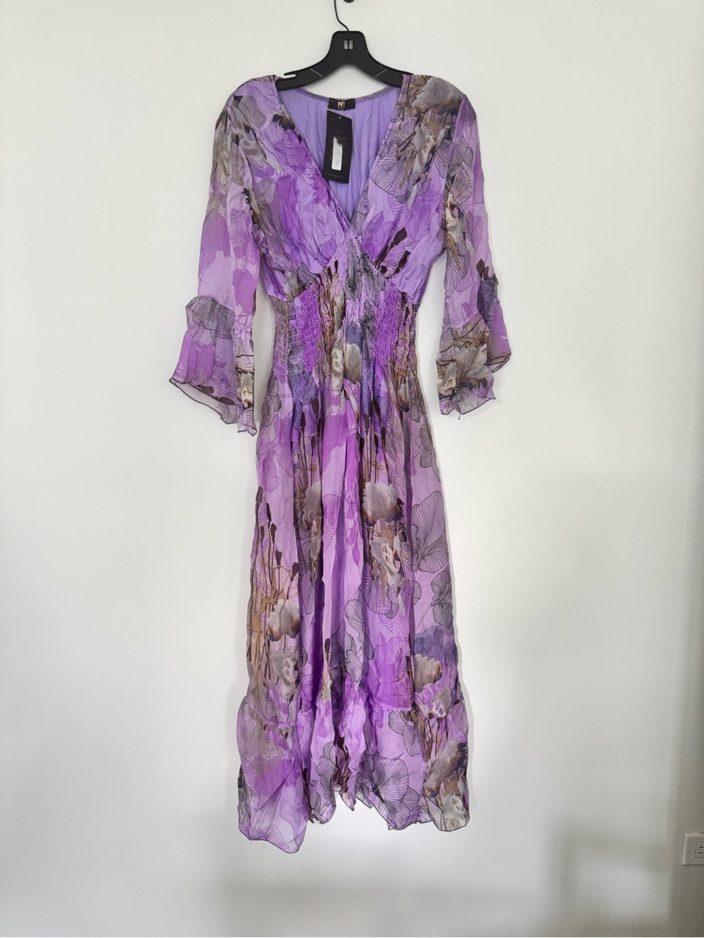 Lavender Floral V-Neck Long Sleeve Maxi Dress